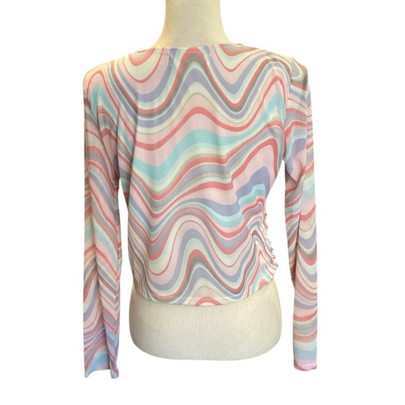 Madden NYC Semi-Sheer Ruched Corset Style Long Sleeve Top, Blushing‎ Bride XL - Picture 7 of 8